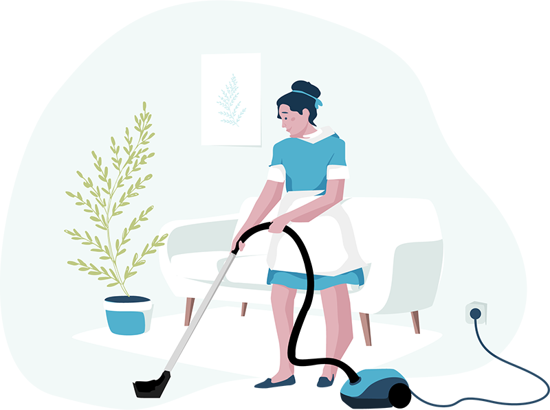 women is doing carpet cleaning using carpet cleaner illustration photo